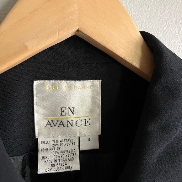 Vintage En Avance Black Cropped Blazer 4 Satin Trim Button Front Y2K Minimalist - Picture 2 of 7